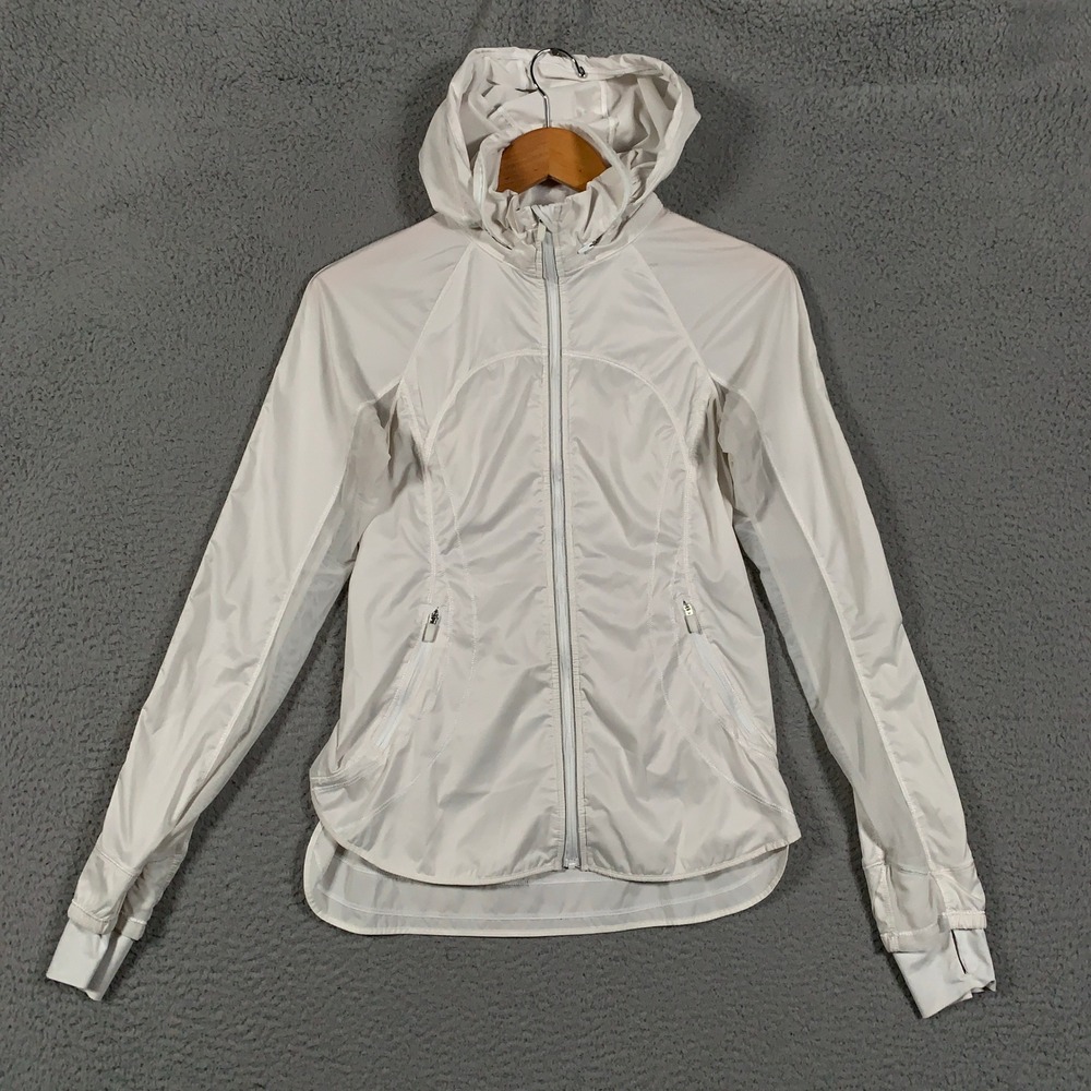 Lululemon Mist Over Windbreaker Jacket Womens Size 4 White Hooded Full Zip Track